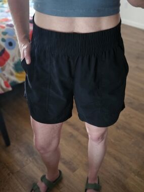 Athleta Black Smocked-Waist Athletic Shorts, Size Small